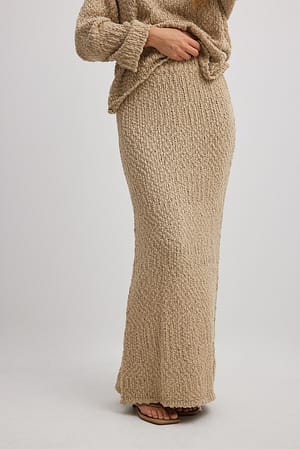 Beige Gestructureerde gebreide maxirok