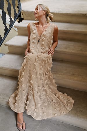 Mauve Gestructureerde maxi-jurk met V-hals