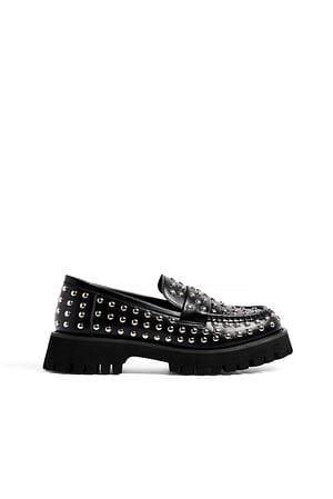 Black Studded Loafers