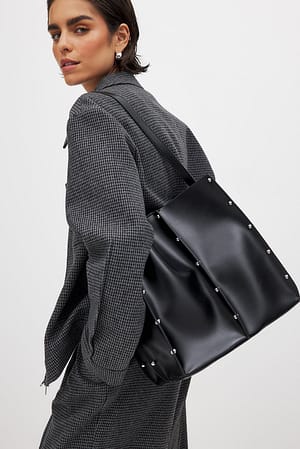 Black/Silver Studded Tote Bucket Bag