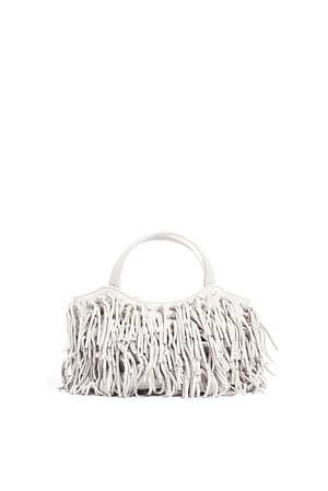 Offwhite Wildledertasche mit Fransen