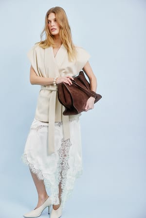 DK Brown Suede Squared Tote Bag
