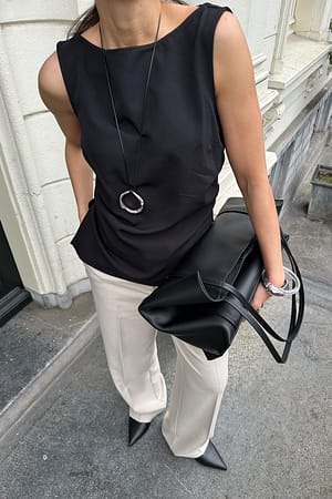 Black Ruched Waist Sleeveless Top