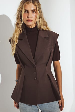 Brown Tailored Button Front Vest