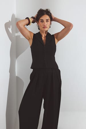 Black Tailored Fitted V Neck Vest