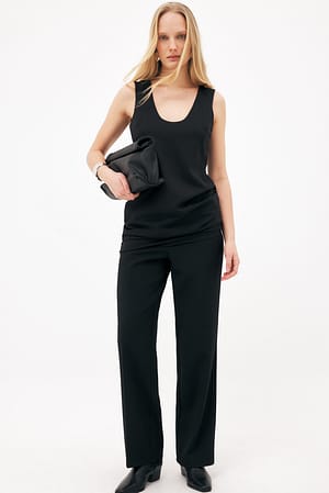 Black Tailored Mid Waist Pants