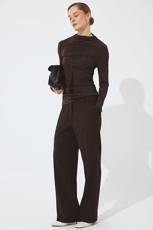 Brown Tailored Mid Waist Pants