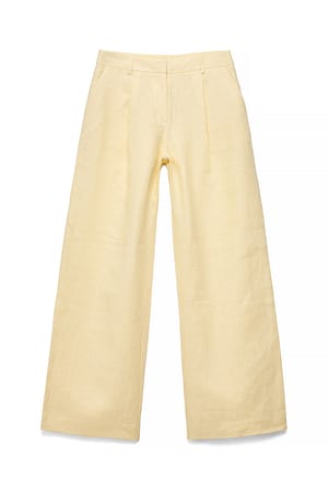 Light Yellow Pantalon large ajusté en lin