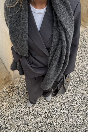 Dark Grey Oversized Double Breasted Wool Blend Blazer