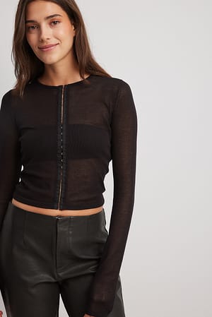 Black Thin Knitted Hooks Detail Top