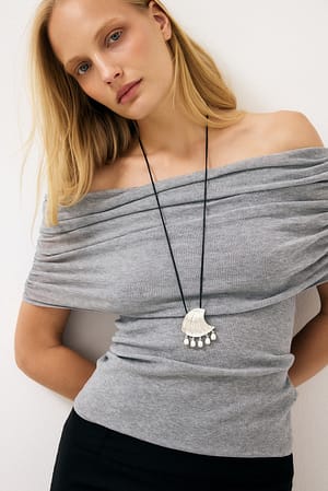 Grey Melange schulterfreies, dünngestricktes Oberteil