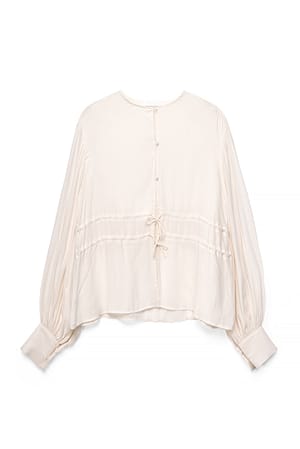 Cream Tie Detail Balloon Sleeve Blouse