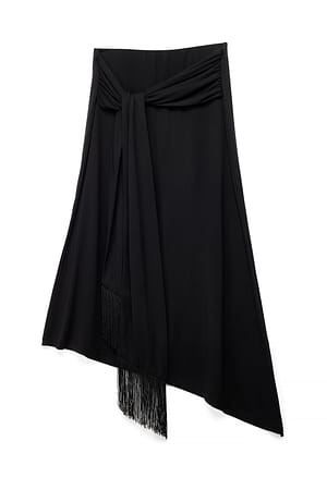 Black Falda de modal con flecos atados
