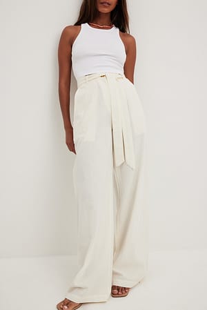 Tie Waist Wide Leg Trousers
