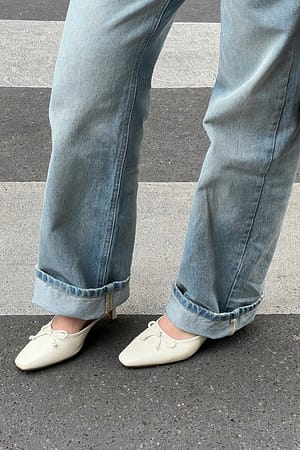 Off White Ballerina-Pantoletten mit kurzem Pfennigabsatz