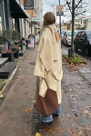 DK Brown Big Triangular Suede Tote