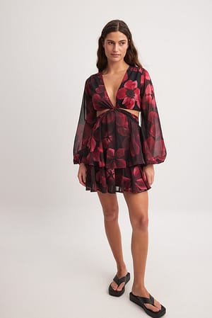 Twist Front Flounce Mini Dress