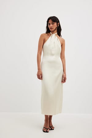 Twisted Front Satin Midi Dress