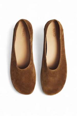 Beige Unlined Suede Ballerinas