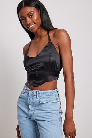 V-Neck Strap Detail Satin Top