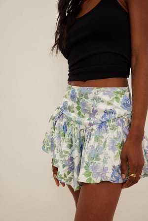 V-shaped Flowy Mini Satin Skirt