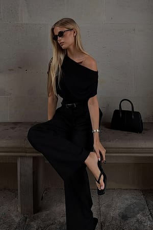 Black Soft Line Draped Top