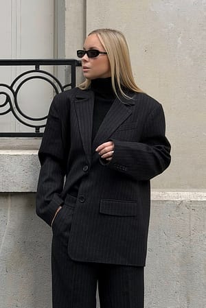 Grey Stripe Oversized Structured Blazer