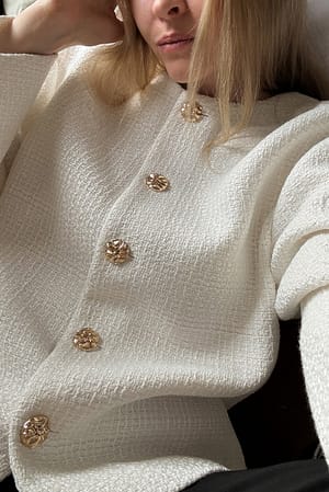 Cream Tweed Oversized Blazer Jacket