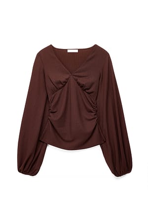 Brown Blusa con mangas abullonadas