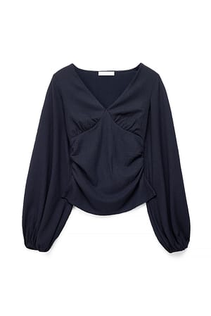 Navy Blusa con mangas abullonadas