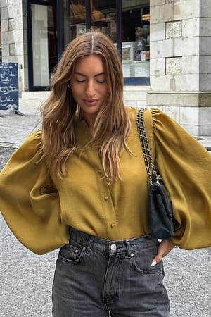 Volume Sleeve Button Detail Blouse