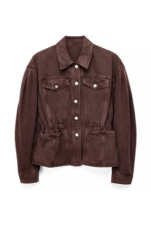 Brown Waist Detailed Denim Jacket