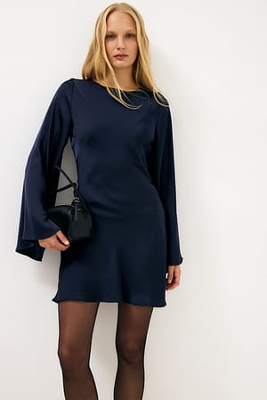 Navy Waterfall Back Satin Mini Dress