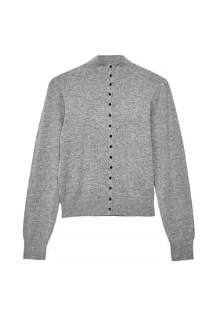 Grey Melange Golvende Knop Gebreide Cardigan
