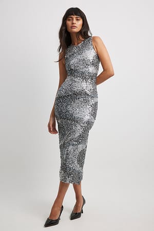 Wavy Sequin Midi Dress