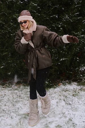 Brown Oversized Belted Shearling Jacket
