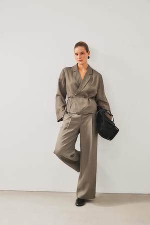 Brown Pantalon large à cordon de serrage