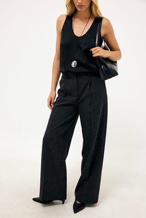 Grey Melange Weite Melange-Hose mit hohem Bund