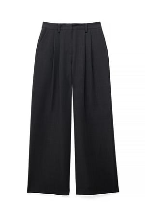 Dark Grey Wijde hoge taille melange pantalon