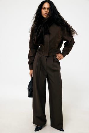 Brown Melange Weit geschnittene Melange-Hochbundhose