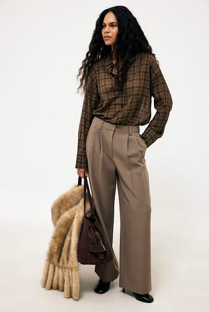 Dark Beige Vide dressbukser med høy midje i melange