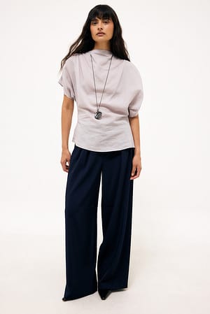 Navy Pantalón de traje ancho de talle alto
