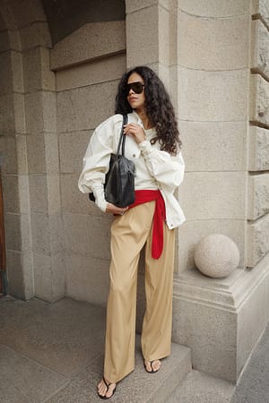 Light Beige Wide High Waist Suit Pants