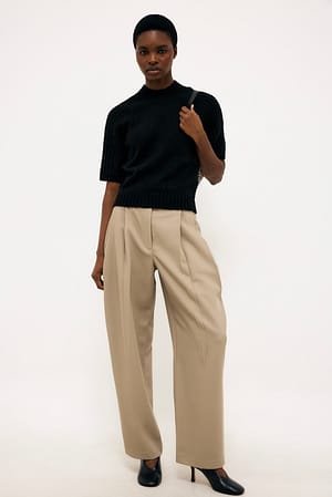 Light Beige Wide High Waist Twill Pants