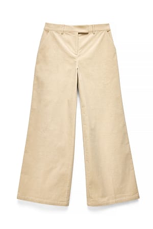 Light Beige Bred Midt Talje Fløjlsbukser