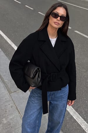Black Wide Shoulder Short Coat