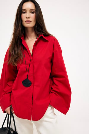 Red Wide Sleeve Cotton Shirt