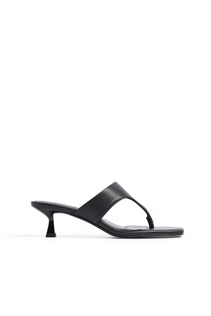 Black Wide Thong Leather Heels