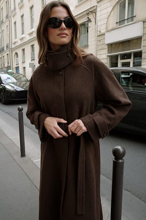 Brown Wool Blend Belted Coat