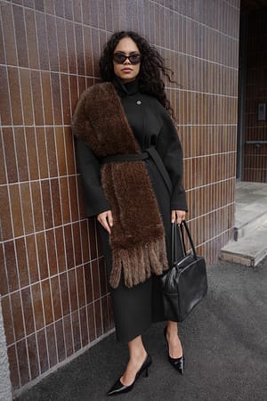 Black Wool Blend Belted Oversized Coat